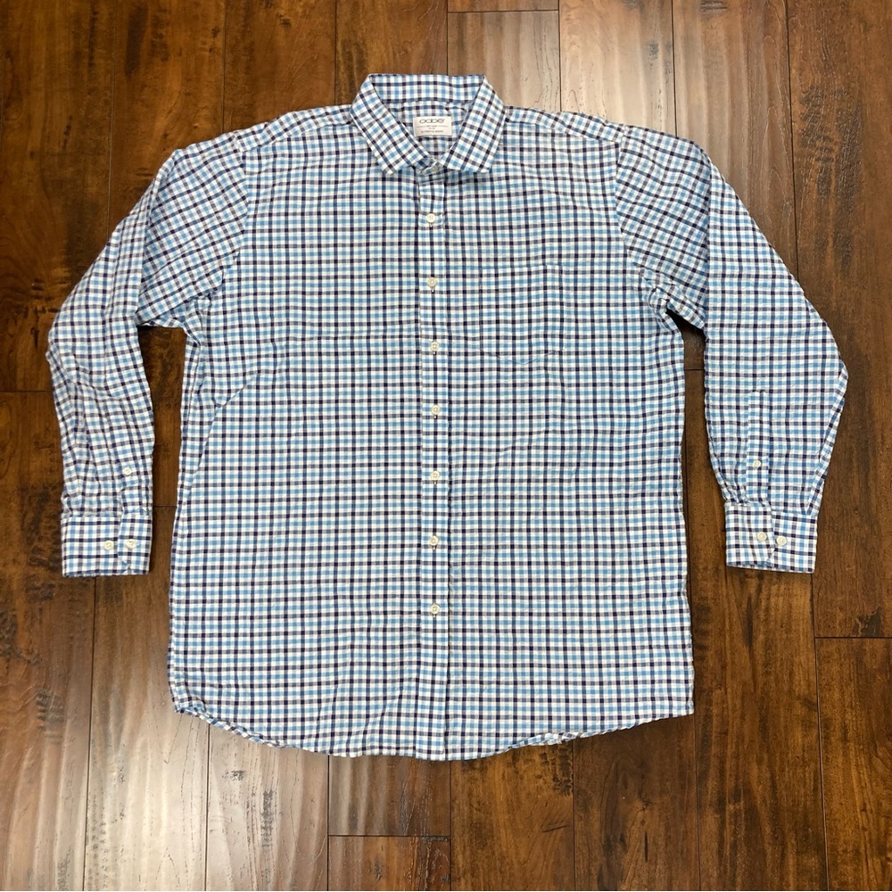 OOBE Oobe Brand Button Down Shirt White Blue Plaid Long Sleeve Men’s Size XL.